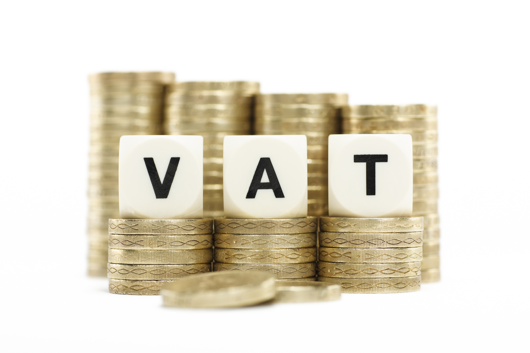 vat value added tax on gold coins on white backg 30108676